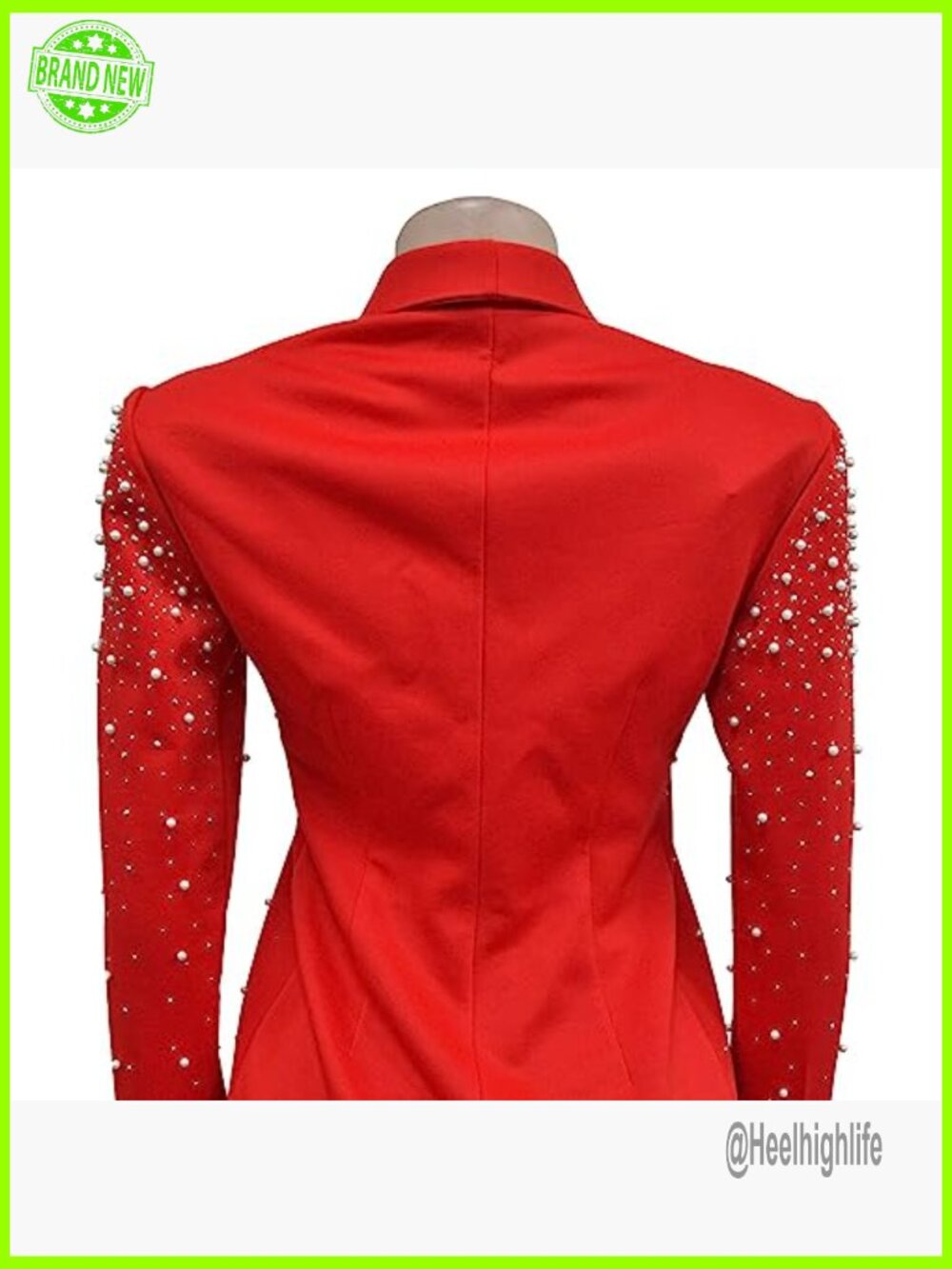 Long Sleeve Lapel Pearls Rhinestones Blazer Jacket for Nightclub Party - Picture 5 of 6